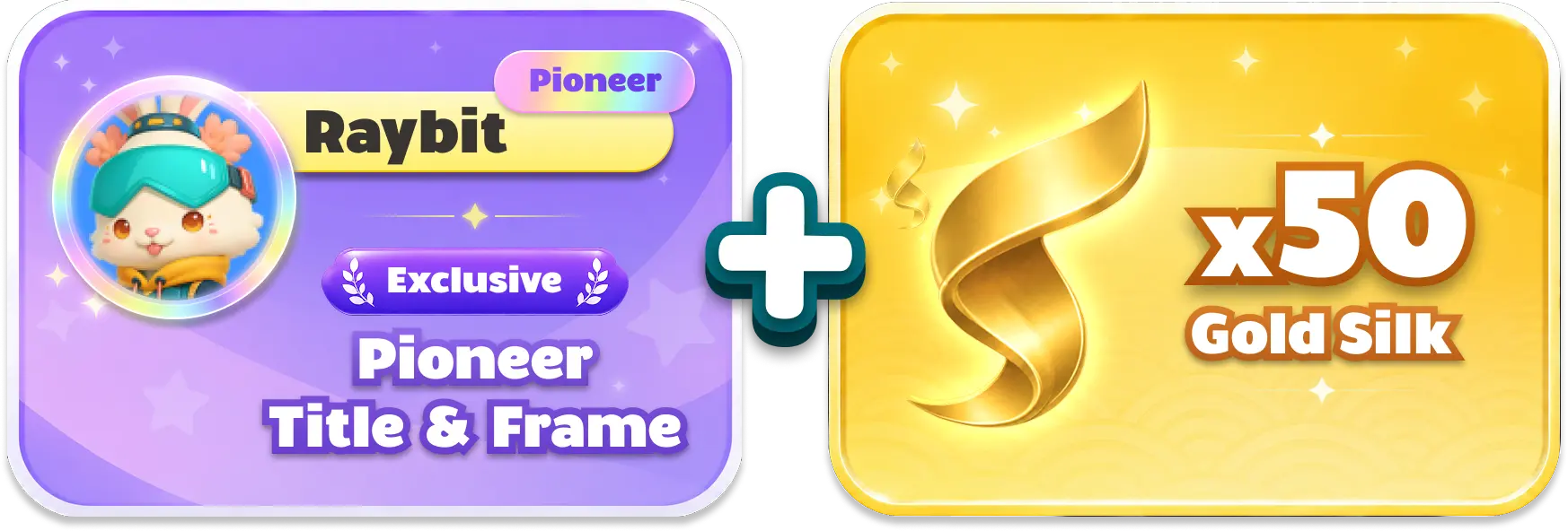 Pre-register pack: exclusive Raybit Pioneer title & frame plus 50 Gold Silks